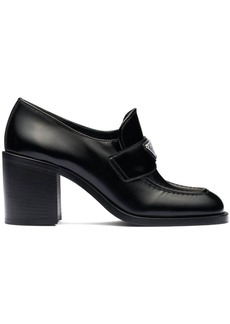 Prada block-heel brushed-leather loafers