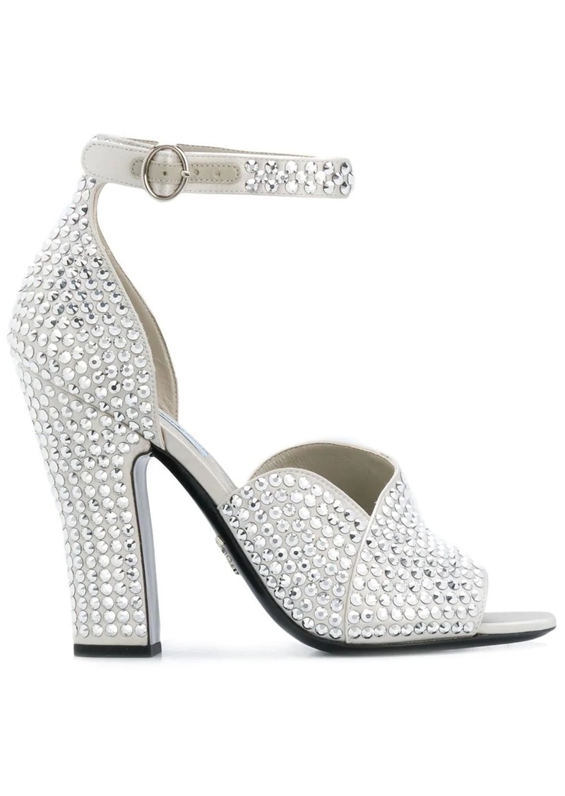 Prada crystal embellished satin sandals | Shoes