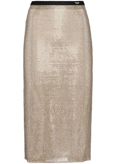 Prada rhinestone-embellished mesh midi skirt