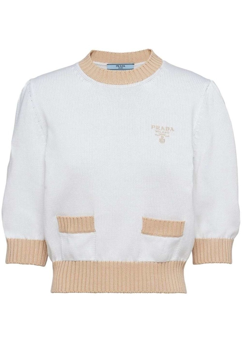 Prada logo-embroidered cropped jumper