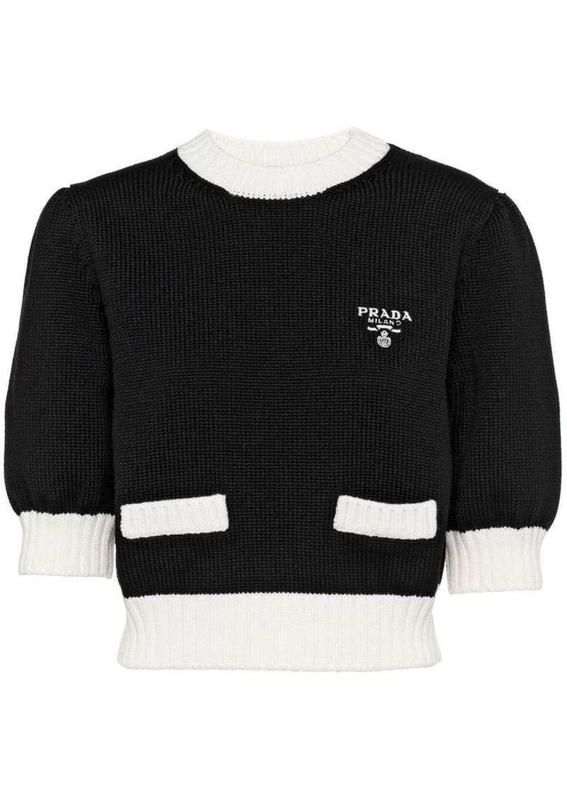 Prada logo-embroidered cropped jumper