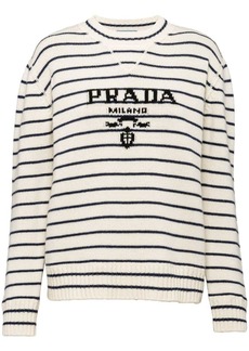 Prada intarsia-logo striped cashmere jumper