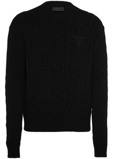 Prada logo-embroidered cable-knit jumper