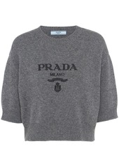 Prada logo-intarsia cropped wool jumper