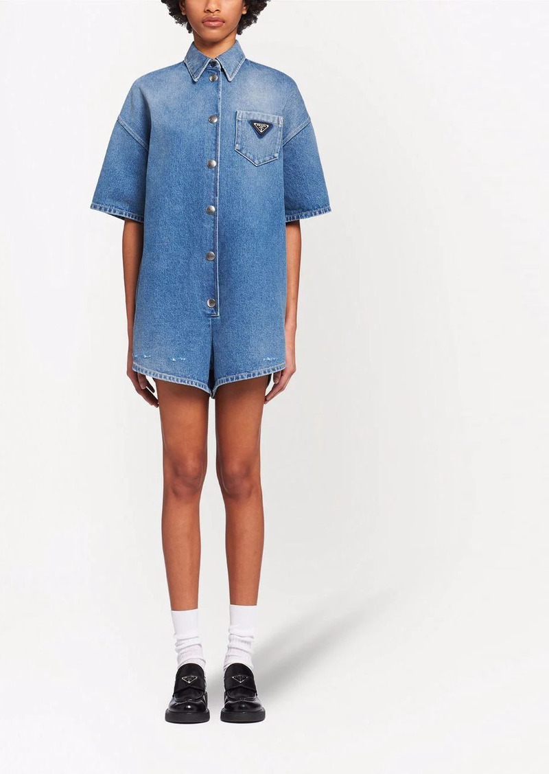 Prada logo-patch denim playsuit | Shorts