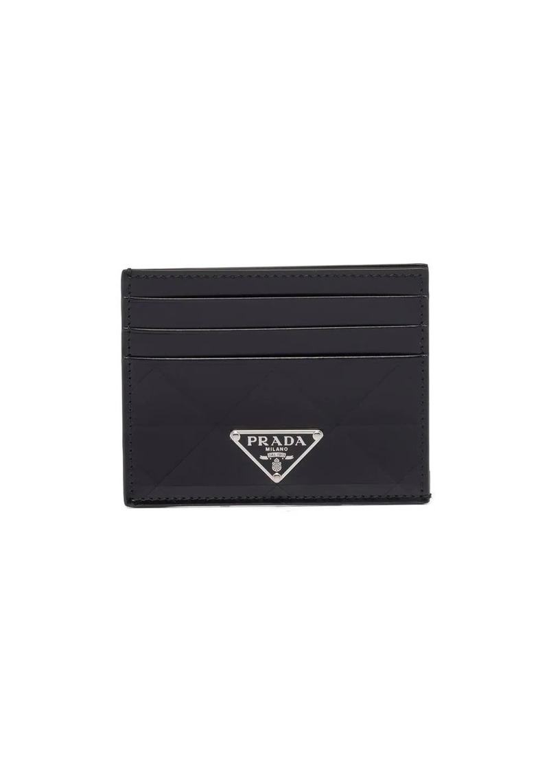 Prada logo plaque leather cardholder