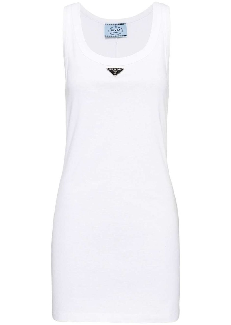 Prada logo-plaque ribbed-knit minidress