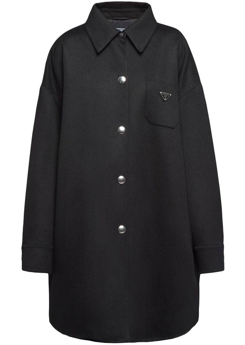 Prada logo-plaque wool coat