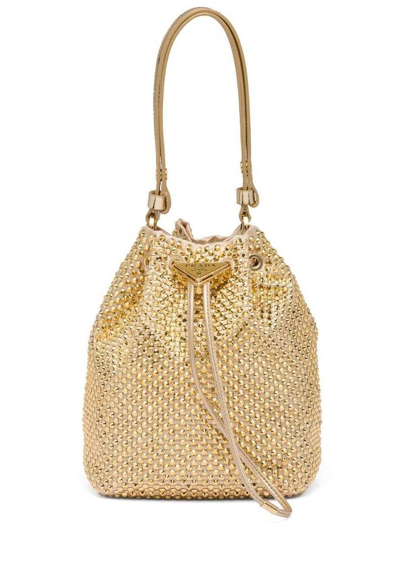 Prada Gold Tone Crystal Embellished Bucket Bag