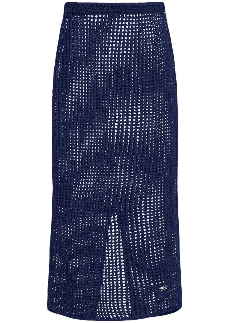 Prada openwork-knit cotton midi skirt