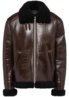 Prada oversized leather shearling jacket