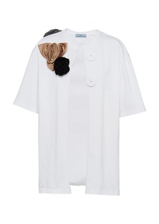 Prada - Appliquéd Open Jersey T-shirt - White - XS - Moda Operandi