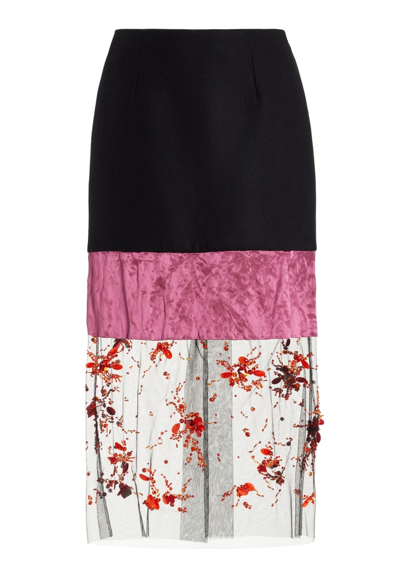 Prada - Beaded Satin Midi Skirt - Multi - IT 42 - Moda Operandi