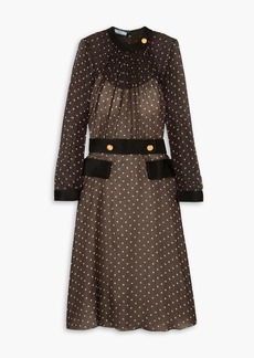 Prada - Belted polka-dot cupro and silk-blend chiffon midi dress - Brown - IT 42