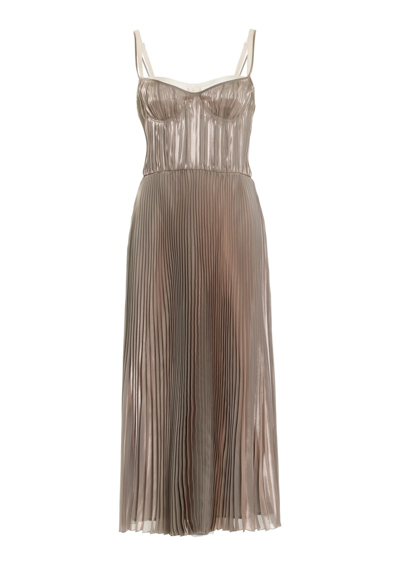 Prada - Bra-Detailed Pleated Voile Midi Dress - Metallic - IT 38 - Moda Operandi