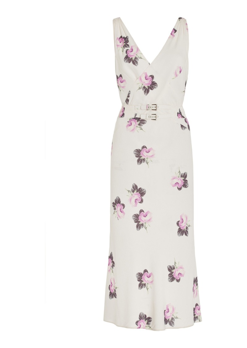 Prada - Buckle-Detailed Floral Crepe Midi Dress - Neutral - IT 40 - Moda Operandi