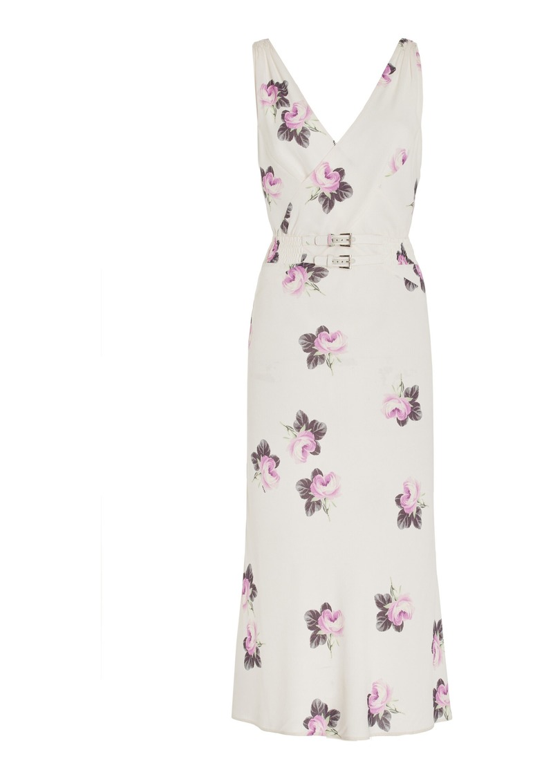 Prada - Buckle-Detailed Floral Crepe Midi Dress - Neutral - IT 42 - Moda Operandi