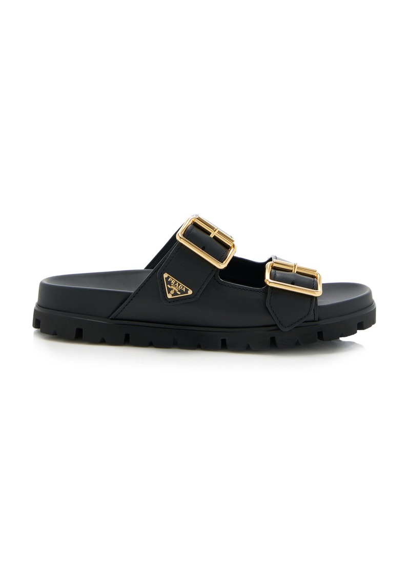 Prada - Buckle-Detailed Leather Slip-On Sandals            - Black - IT 37.5 - Moda Operandi