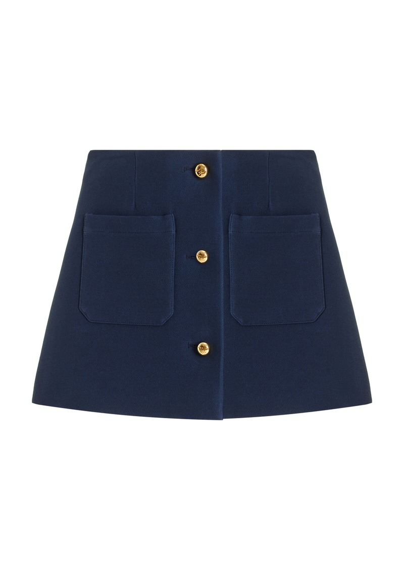 Prada - Buttoned Wool-Silk Twill Mini Skirt - Blue - IT 36 - Moda Operandi