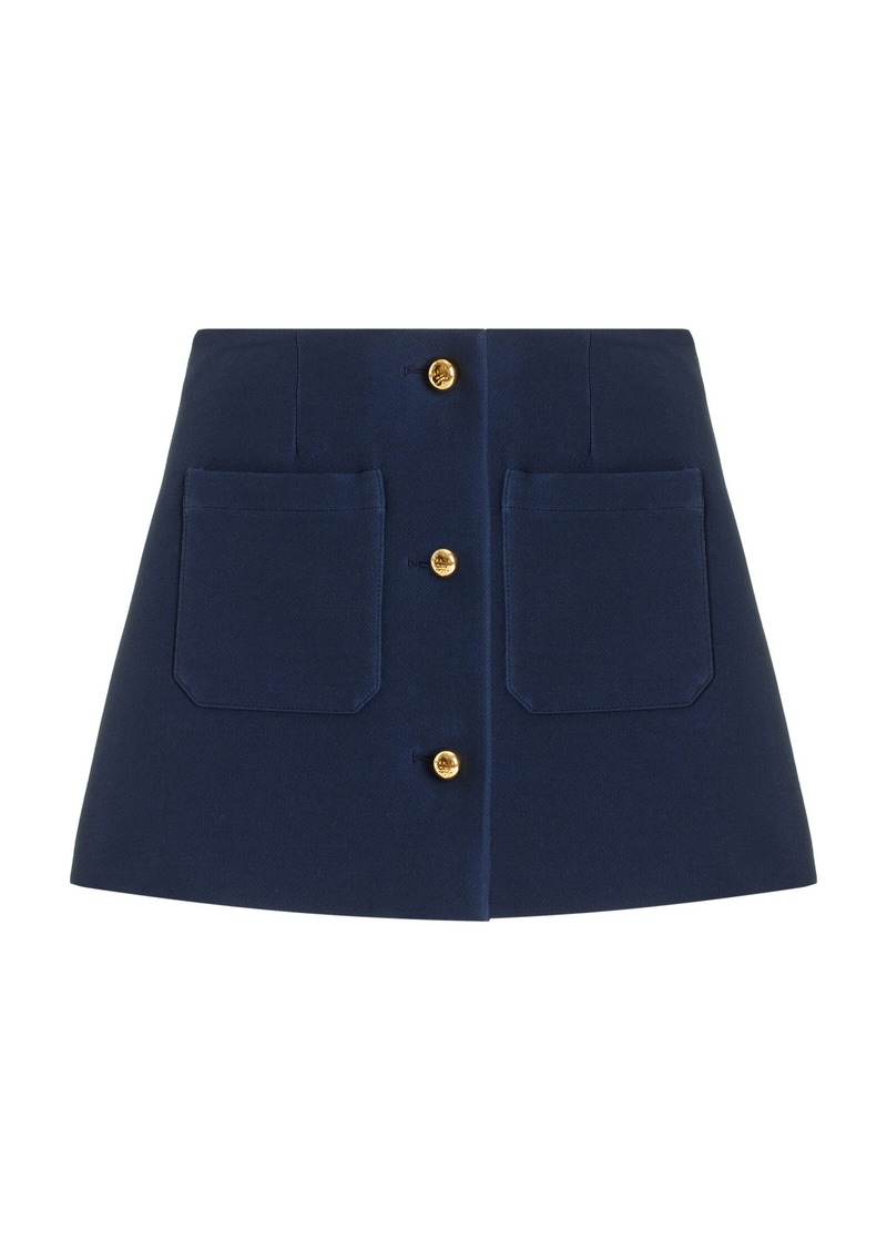 Prada - Buttoned Wool-Silk Twill Mini Skirt - Blue - IT 38 - Moda Operandi