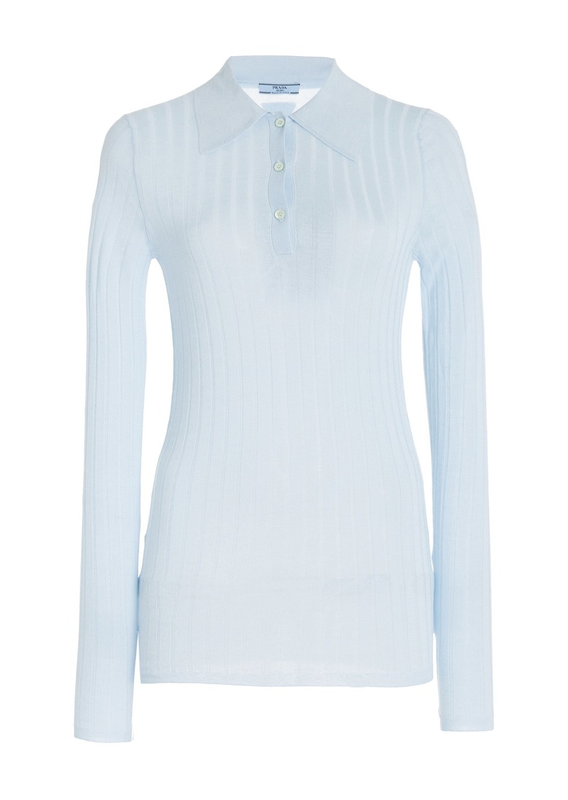 Prada - Cashmere-Silk Polo Shirt - Blue - IT 36 - Moda Operandi