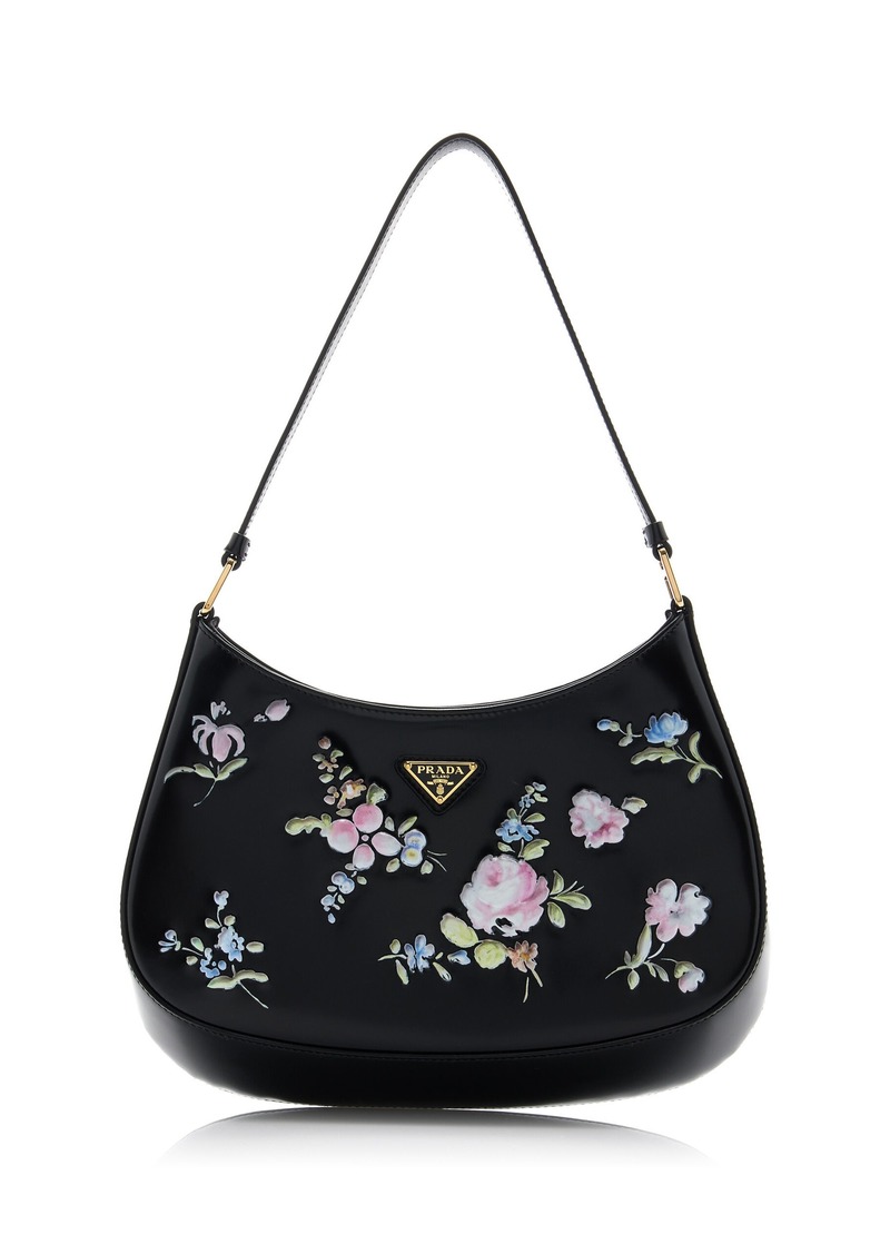 Prada - Cleo Printed Leather Shoulder Bag - Black - OS - Moda Operandi