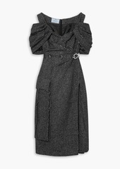 Prada - Cold-shoulder ruched wool-blend tweed midi dress - Gray - IT 42