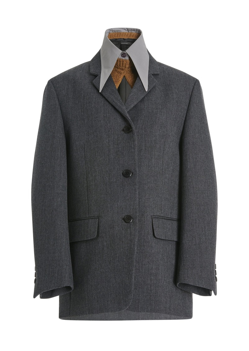 Prada - Collared Gabardine Jacket - Grey - IT 38 - Moda Operandi