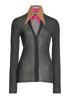 Prada - Collared Knit Silk Cashmere Cardigan - Grey - IT 40 - Moda Operandi