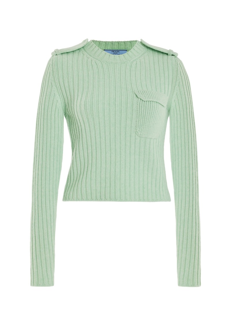 Prada - Cropped Knit Cashmere Sweater  - Green - IT 36 - Moda Operandi