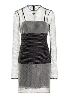 Prada - Crystal-Embellished Mesh Mini Dress - Silver - IT 38 - Moda Operandi