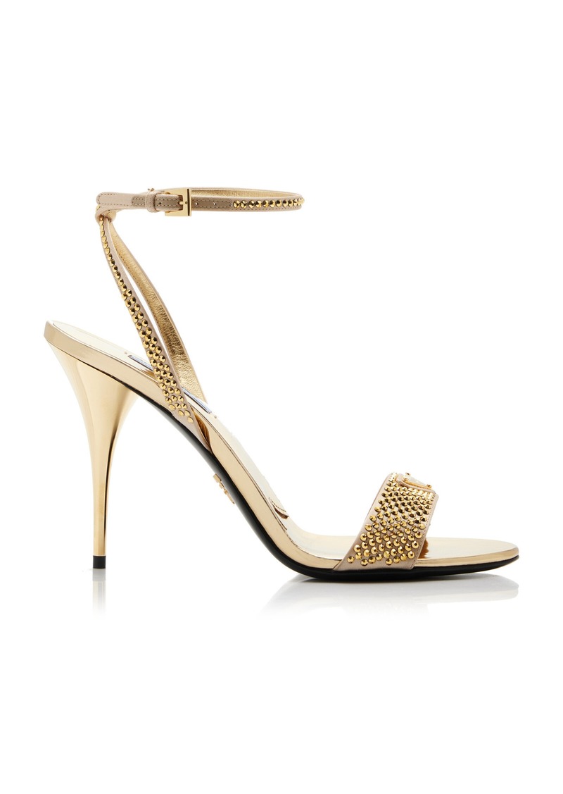 Prada - Crystal-Embellished Metallic Leather Sandals - Gold - IT 39 - Moda Operandi