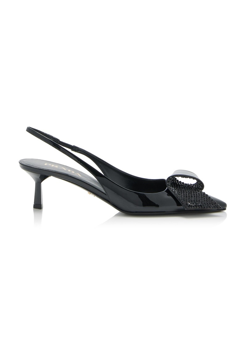 Prada - Crystal-Embellished Patent Leather Slingback Pumps - Black - IT 39 - Moda Operandi