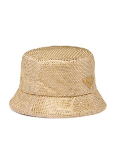 Prada - Crystal-Embellished Satin Bucket Hat - Gold - S - Moda Operandi