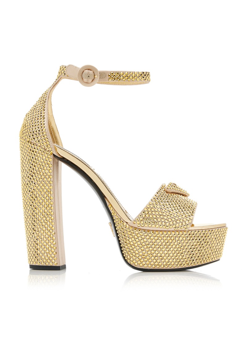 Prada - Crystal-Embellished Satin Platform Sandals - Gold - IT 41 - Moda Operandi