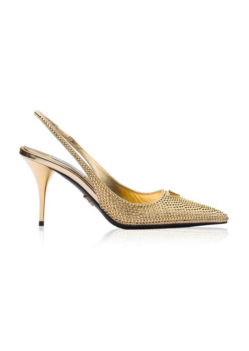 Prada - Crystal-Embellished Satin Slingback Pumps - Gold - IT 37.5 - Moda Operandi