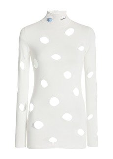 Prada - Distressed Jersey Turtleneck Top - White - IT 38 - Moda Operandi