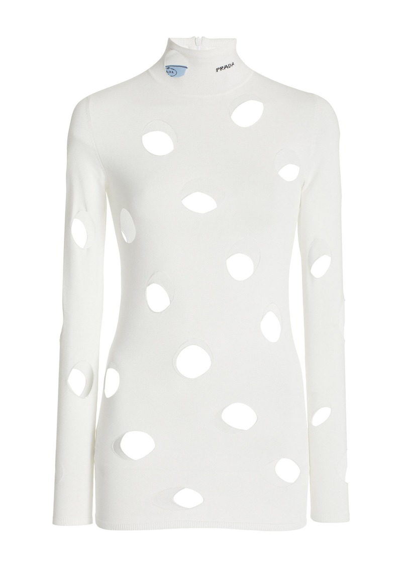 Prada - Distressed Jersey Turtleneck Top - White - IT 46 - Moda Operandi