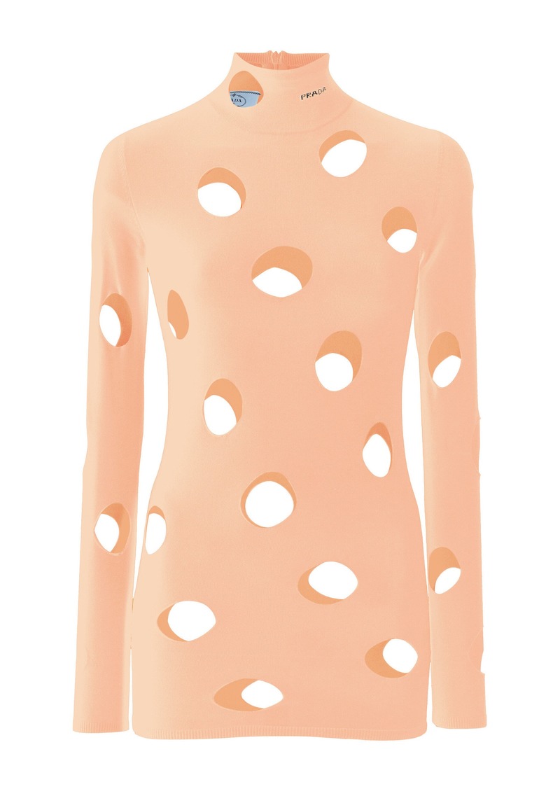 Prada - Distressed Jersey Turtleneck Top - Pink - IT 38 - Moda Operandi