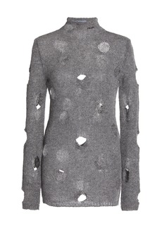 Prada - Distressed Wool Turtleneck Top - Grey - IT 42 - Moda Operandi