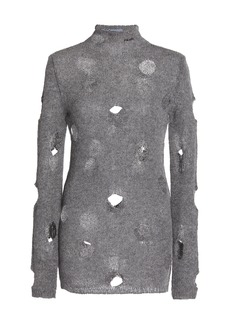 Prada - Distressed Wool Turtleneck Top - Grey - IT 44 - Moda Operandi