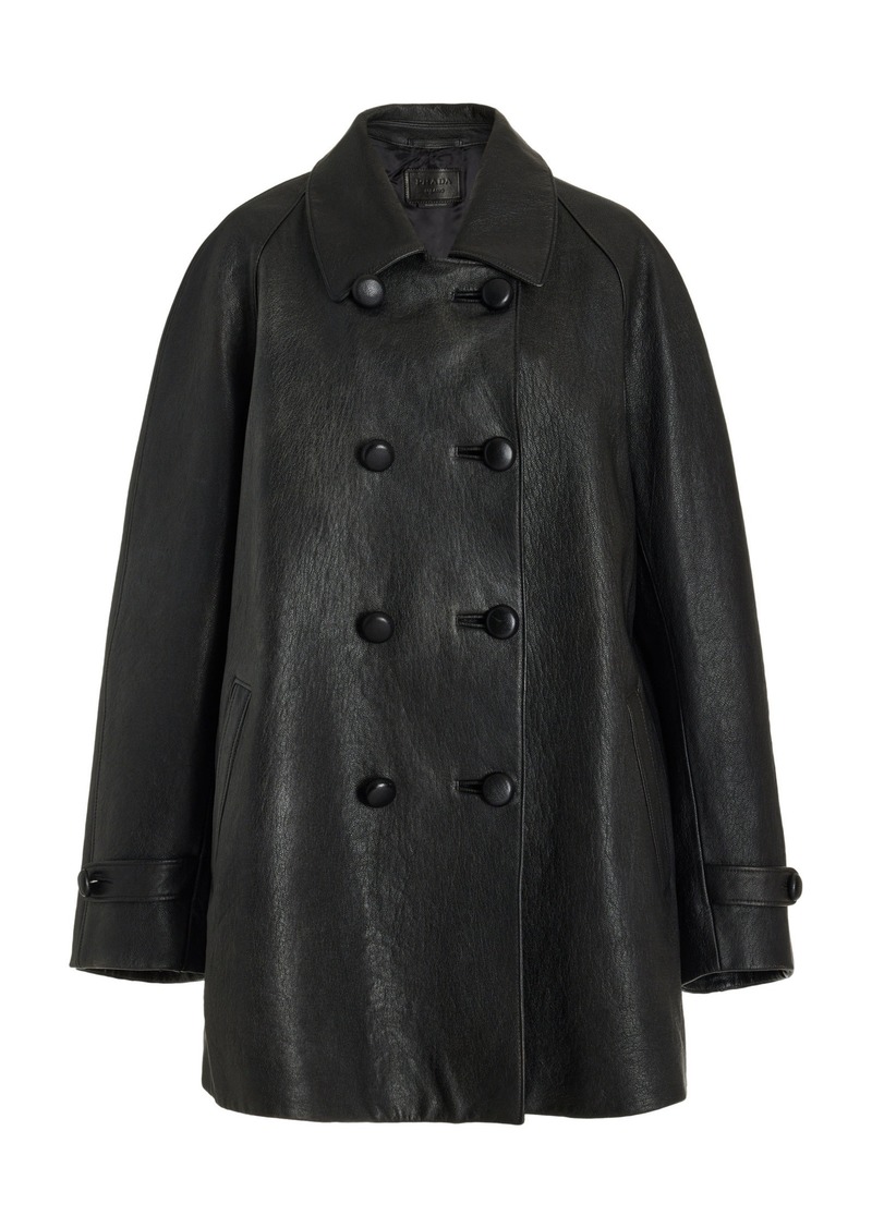 Prada - Double-Breasted Leather Jacket - Black - IT 44 - Moda Operandi