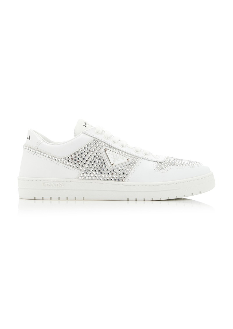 Prada - Downtown Crystal-Embellished Leather Sneakers - White - IT 37 - Moda Operandi