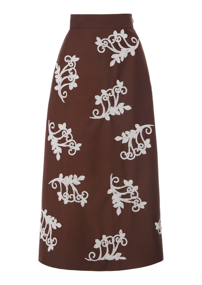 Prada - Embellished Mohair-Blend Midi Skirt - Brown - IT 42 - Moda Operandi