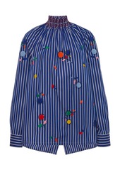 Prada - Embroidered Cotton Smocked Top - Stripe - IT 46 - Moda Operandi