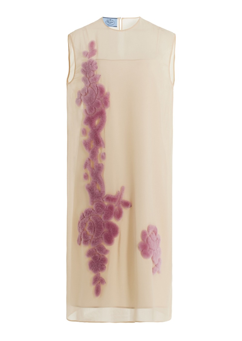 Prada - Embroidered Georgette Midi Dress - Ivory - IT 42 - Moda Operandi