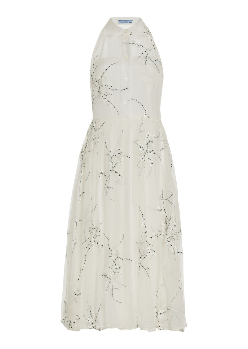 Prada - Embroidered Silk-Cotton Midi Shirt Dress - White - IT 40 - Moda Operandi