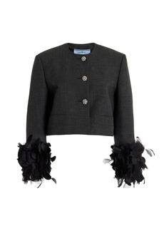Prada - Feather-Embellished Wool Jacket - Grey - IT 44 - Moda Operandi