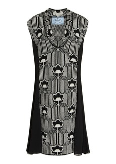 Prada - Floral Wool And Crepe Dress - Black/white - IT 42 - Moda Operandi