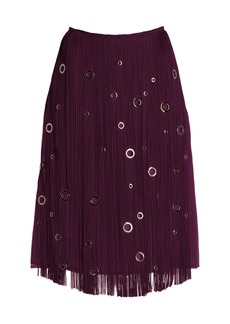 Prada - Hand-Studded Fringe Midi Skirt - Burgundy - IT 40 - Moda Operandi